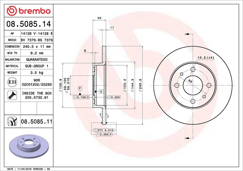 Brembo 08.5085.11 Brake Disc - 2