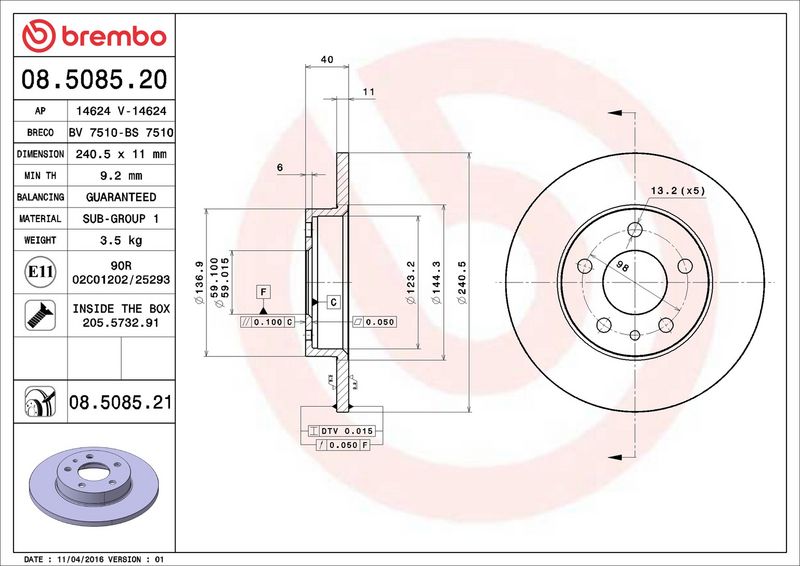 Brembo 08.5085.21 Brake Disc - 2