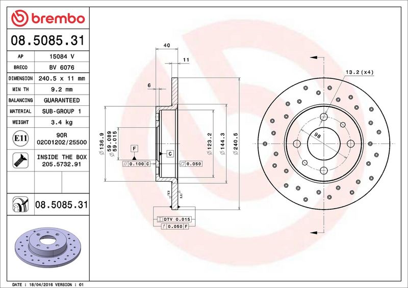 Brembo 08.5085.31 Brake Disc - 2