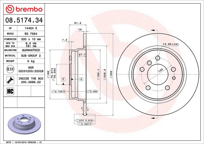 Brembo 08.5174.34 Brake Disc - 2