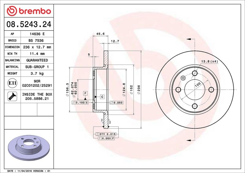 Brembo 08.5243.24 Brake Disc - 2