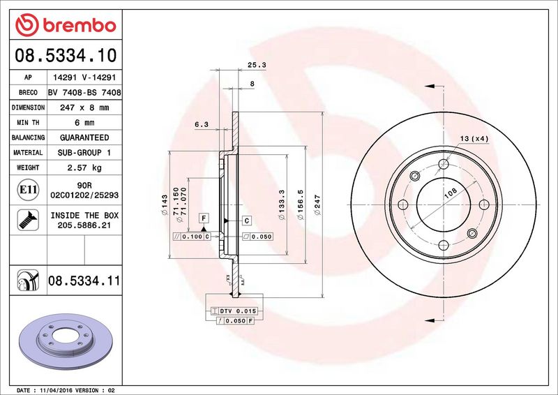 Brembo 08.5334.11 Brake Disc - 2