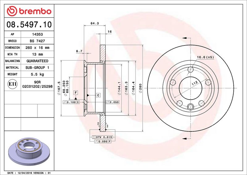 Brembo 08.5497.10 Brake Disc - 2