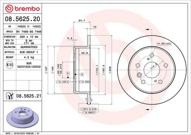 Brembo 08.5625.21 Brake Disc - 2