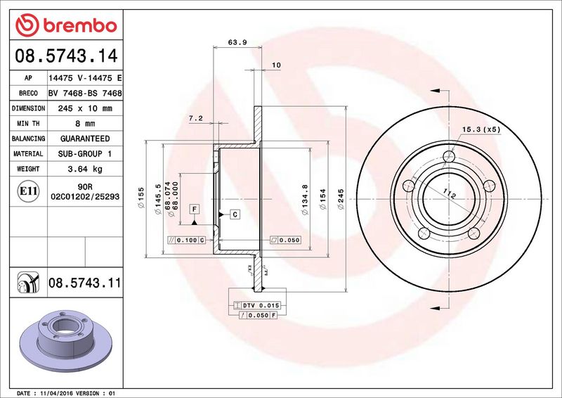 Brembo 08.5743.11 Brake Disc - 2