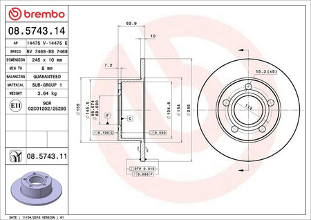 Brembo 08.5743.11 Brake Disc - 2