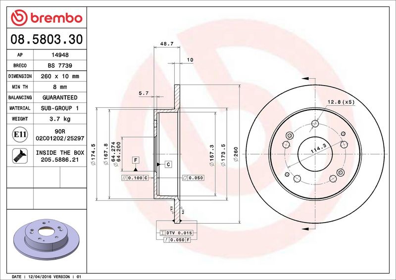 Brembo 08.5803.30 Brake Disc - 2