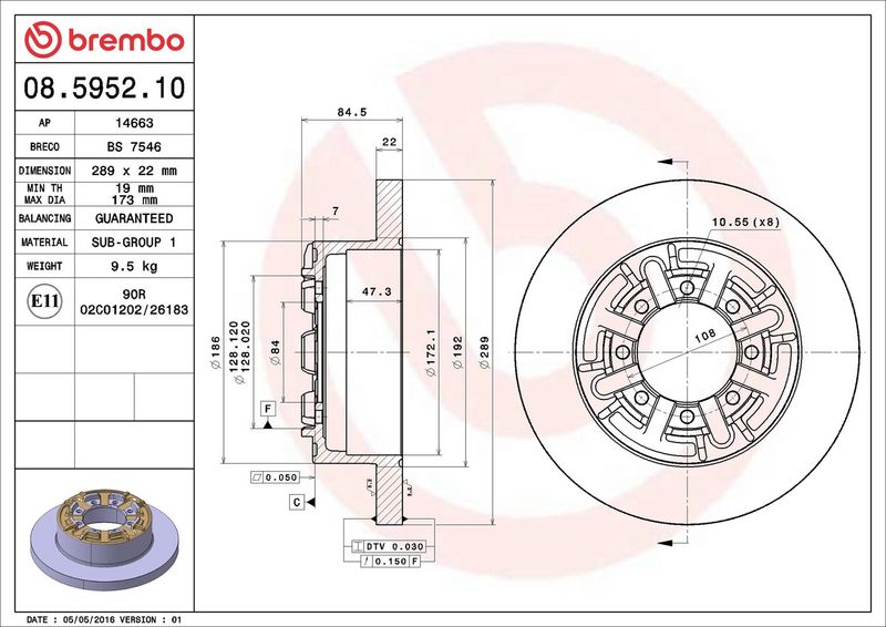 Brembo 08.5952.10 Brake Disc - 2