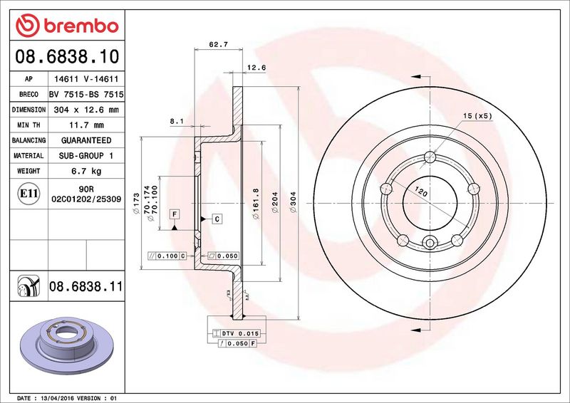 Brembo 08.6838.11 Brake Disc - 2