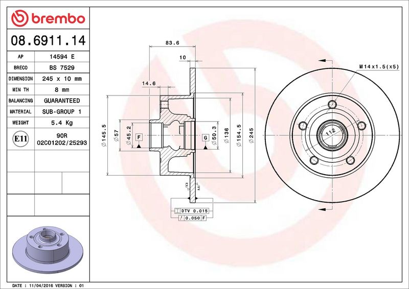 Brembo 08.6911.14 Brake Disc - 2