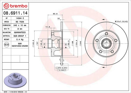 Brembo 08.6911.14 Brake Disc - 2