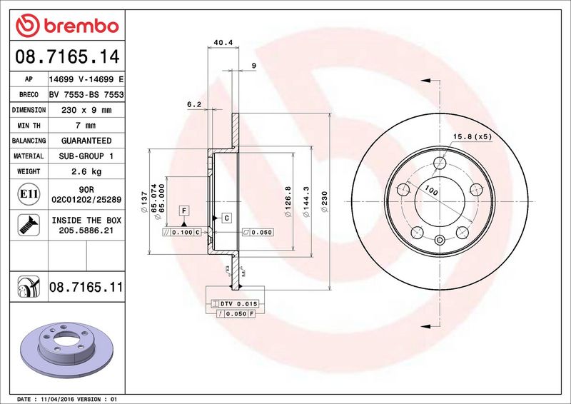 Brembo 08.7165.11 Brake Disc - 2