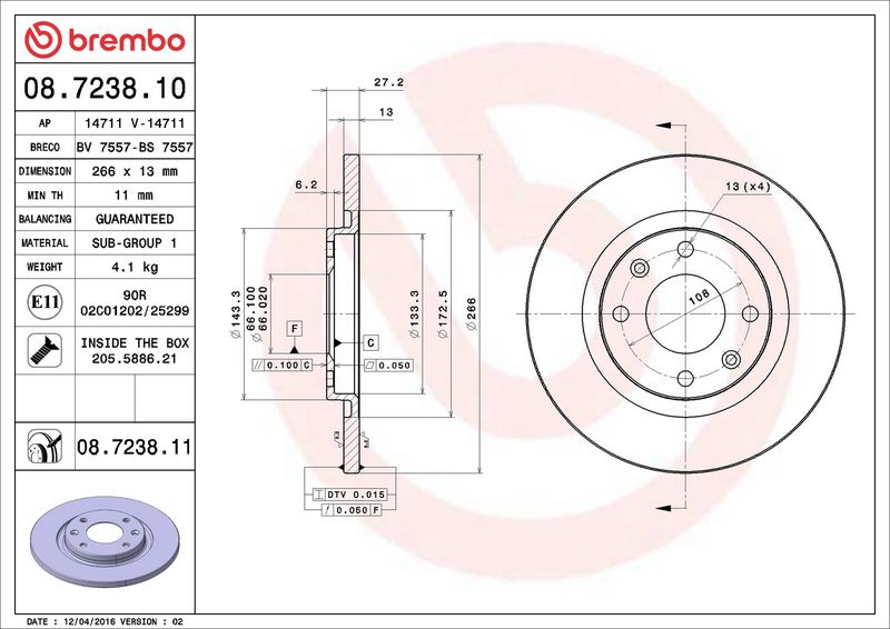 Brembo 08.7238.11 Brake Disc - 2