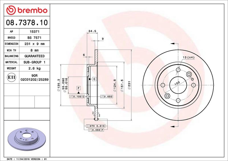 Brembo 08.7378.10 Brake Disc - 2