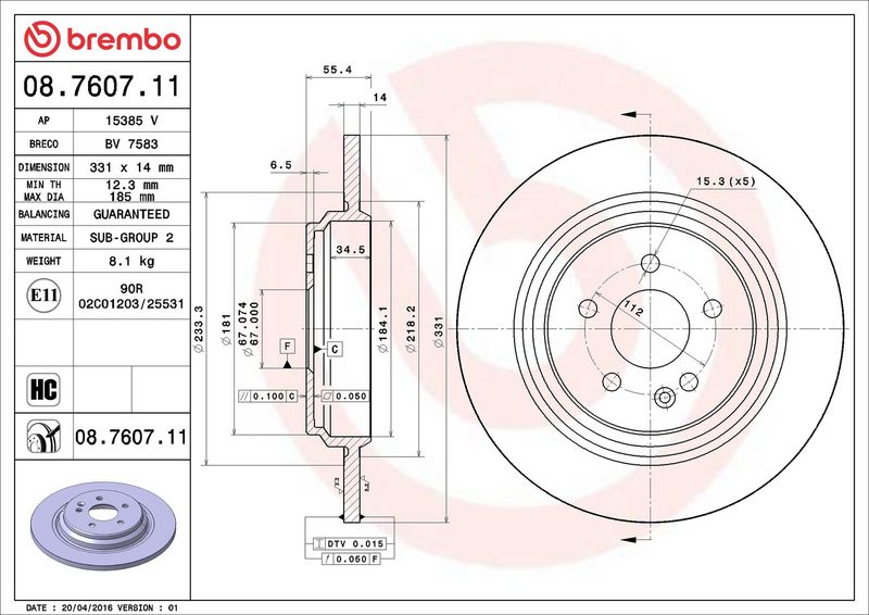Brembo 08.7607.11 Brake Disc - 2