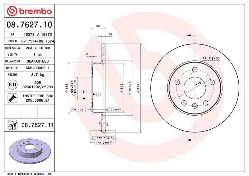 Brembo 08.7627.11 Brake Disc - 2