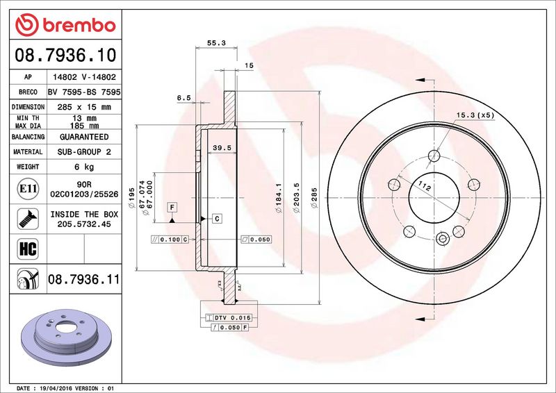 Brembo 08.7936.11 Brake Disc - 2