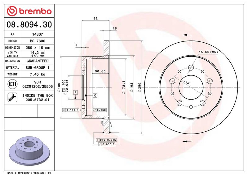 Brembo 08.8094.30 Brake Disc - 2