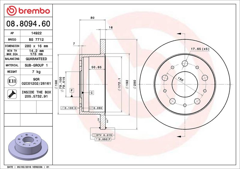 Brembo 08.8094.60 Brake Disc - 2