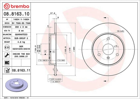 Brembo 08.8163.11 Brake Disc - 2