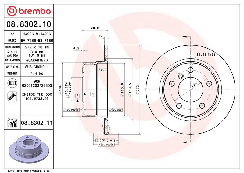 Brembo 08.8302.11 Brake Disc - 2
