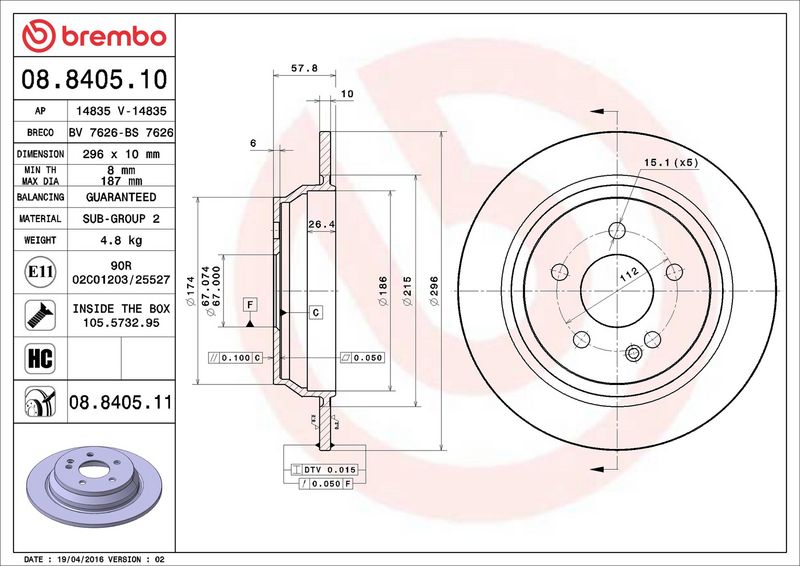 Brembo 08.8405.11 Brake Disc - 2