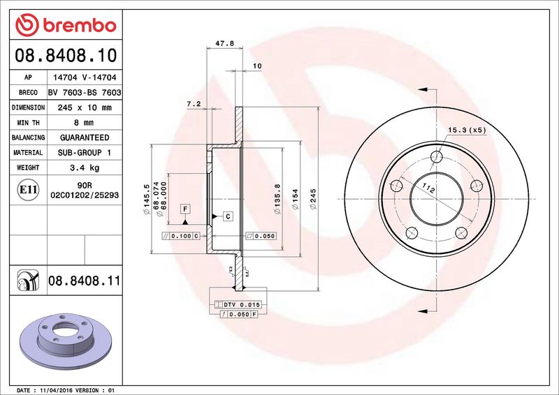 Brembo 08.8408.11 Brake Disc - 2