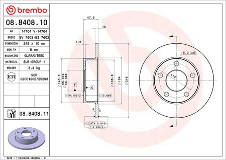 Brembo 08.8408.11 Brake Disc - 2