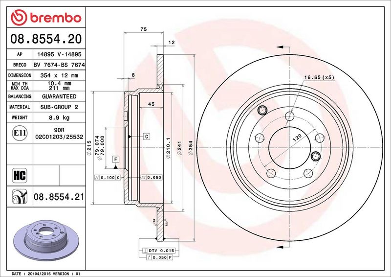 Brembo 08.8554.21 Brake Disc - 2