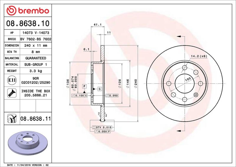 Brembo 08.8638.11 Brake Disc - 2