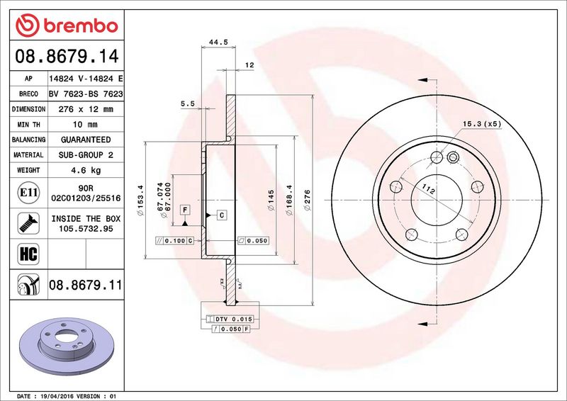Brembo 08.8679.11 Brake Disc - 2