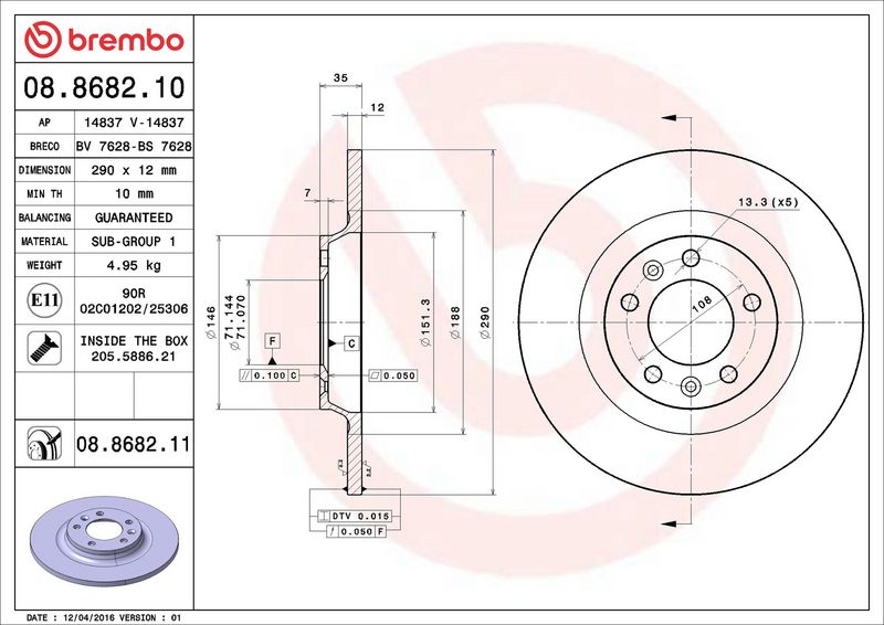 Brembo 08.8682.11 Brake Disc - 2