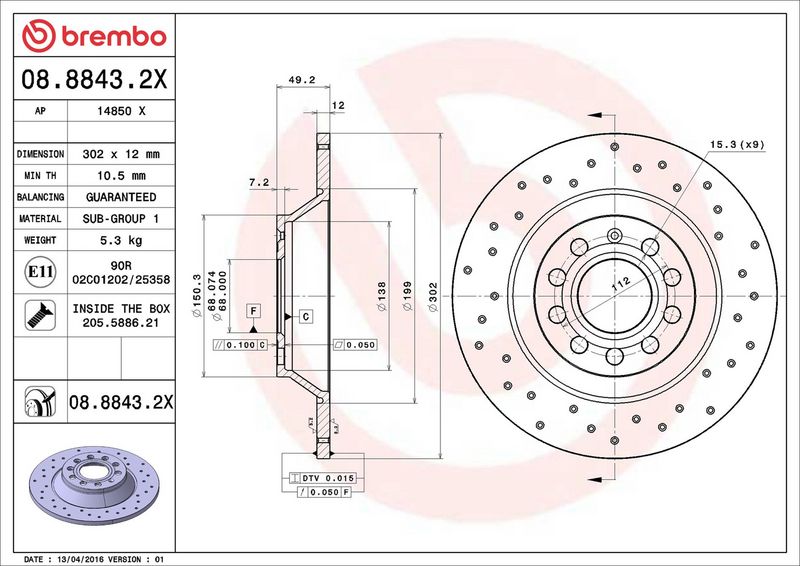 Brembo 08.8843.2X Brake Disc - 2