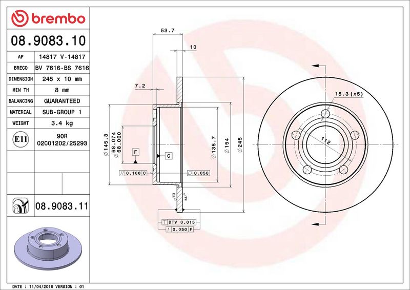 Brembo 08.9083.11 Brake Disc - 2