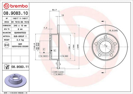 Brembo 08.9083.11 Brake Disc - 2