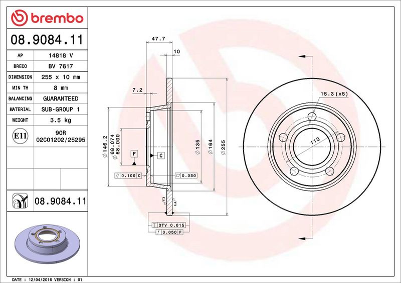 Brembo 08.9084.11 Brake Disc - 2