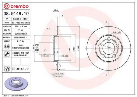 Brembo 08.9148.11 Brake Disc - 2