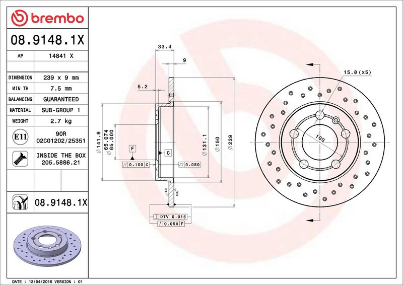 Brembo 08.9148.1X Brake Disc - 2