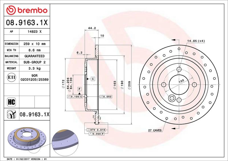 Brembo 08.9163.1X Brake Disc - 2