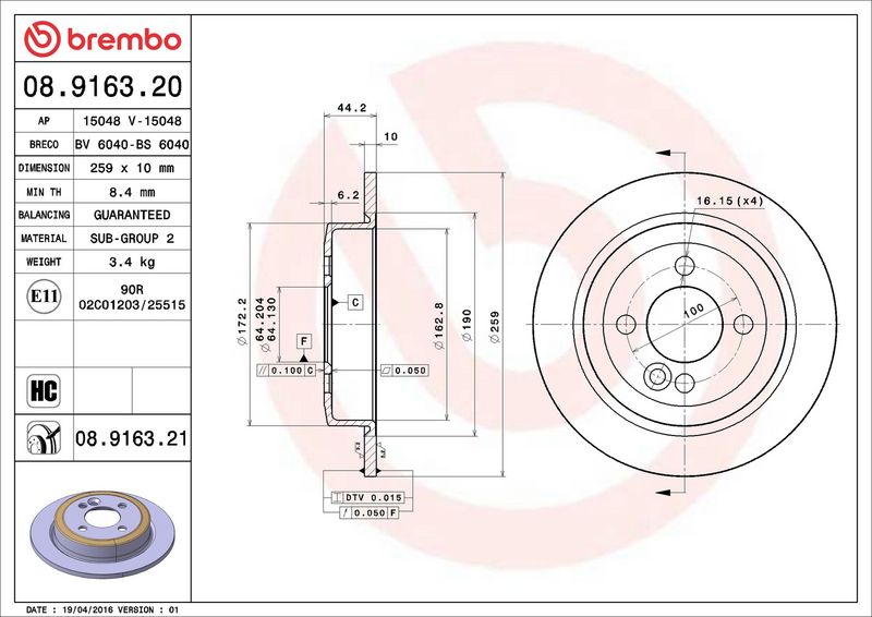 Brembo 08.9163.21 Brake Disc - 2