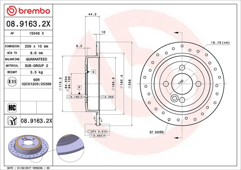 Brembo 08.9163.2X Brake Disc - 2