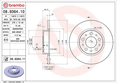 Brembo 08.9364.11 Brake Disc - 2