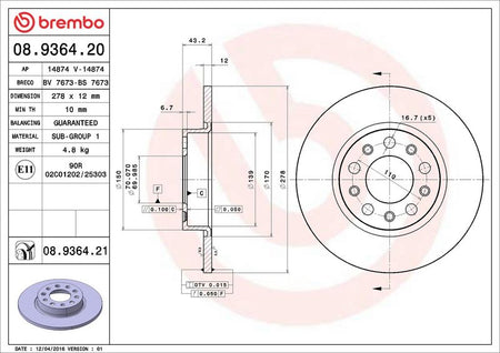 Brembo 08.9364.21 Brake Disc - 2