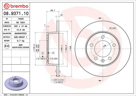Brembo 08.9371.10 Brake Disc - 2