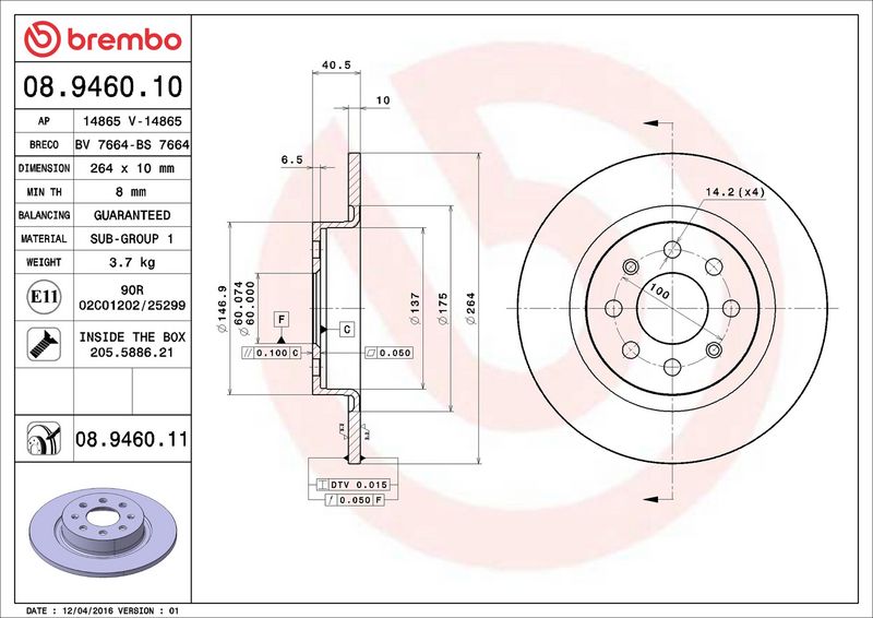 Brembo 08.9460.11 Brake Disc - 2