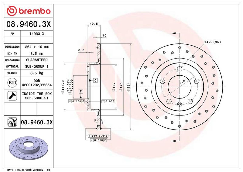 Brembo 08.9460.3X Brake Disc - 2