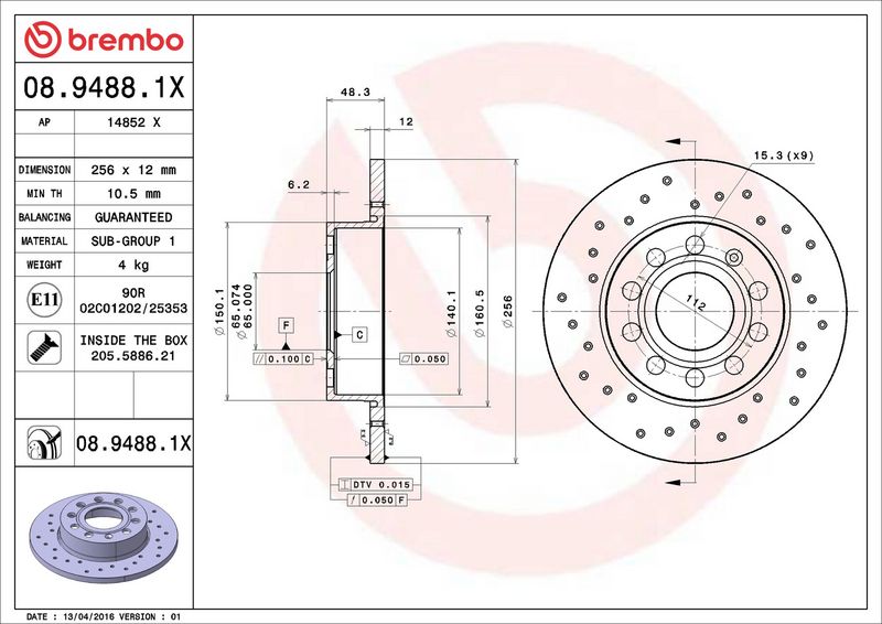 Brembo 08.9488.1X Brake Disc - 2