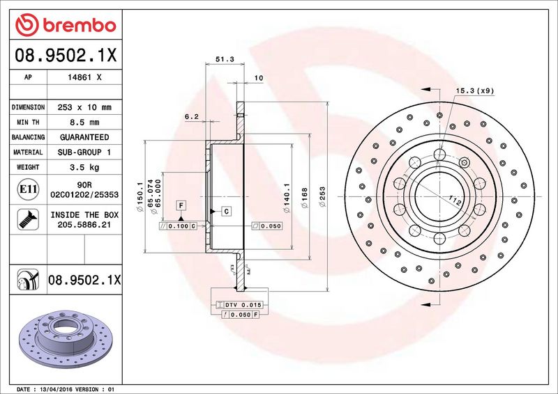 Brembo 08.9502.1X Brake Disc - 2