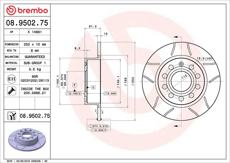 Brembo 08.9502.75 Brake Disc - 2