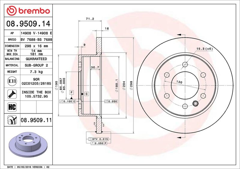 Brembo 08.9509.11 Brake Disc - 2